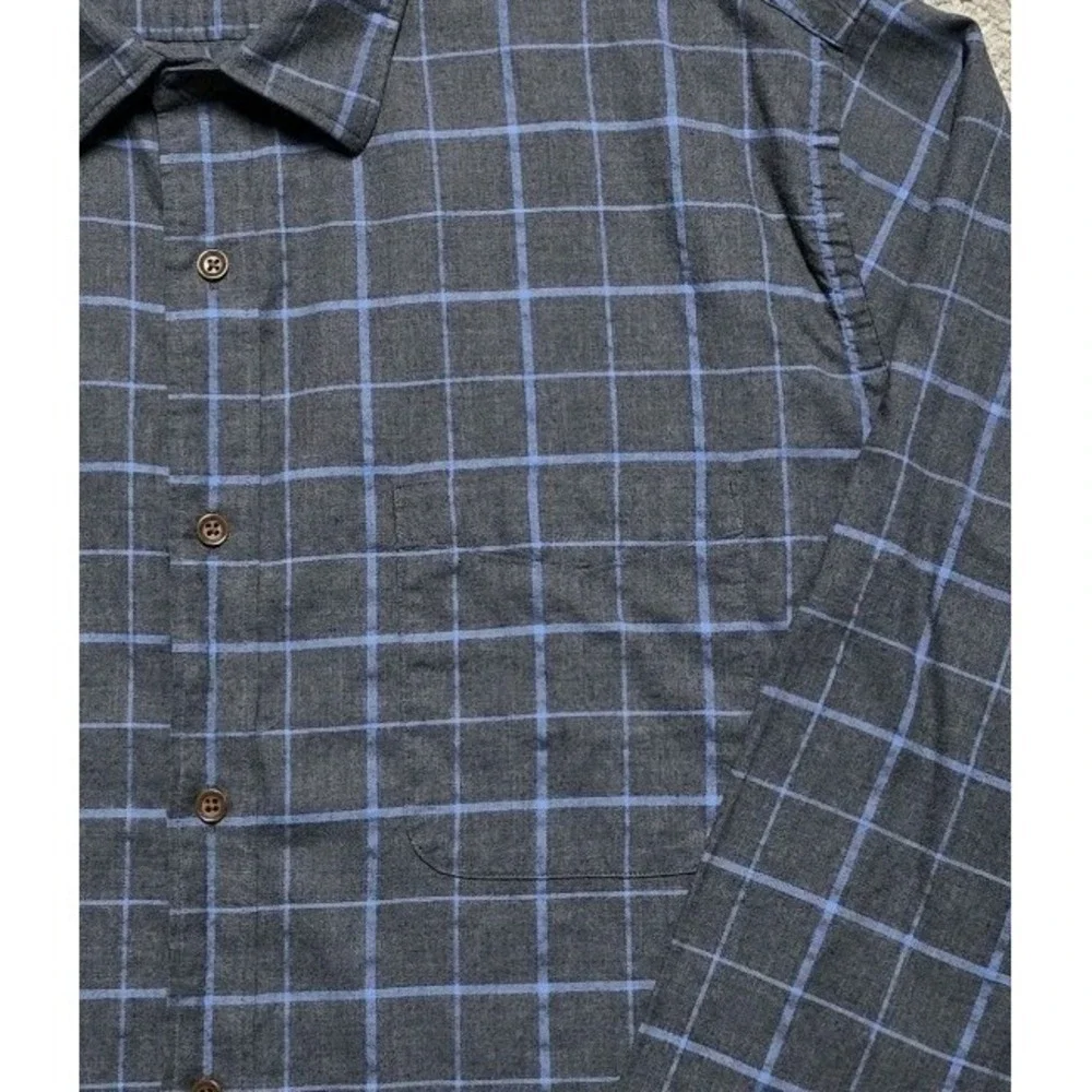 Faherty The Movement Button Shirt Men 2XL Performance Gray‎ Blue Windowpane